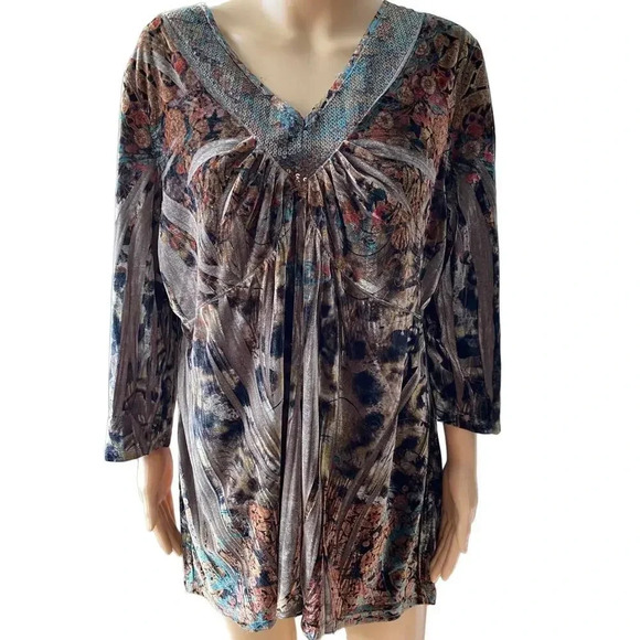 Apt.9 Beautiful Boho Comfort Casual Velvet V Neck Blouse Top Women Plus Size 2X - Picture 1 of 6